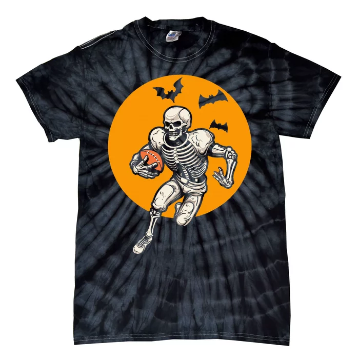 American Football Skeleton Halloween Football Fan Tie-Dye T-Shirt