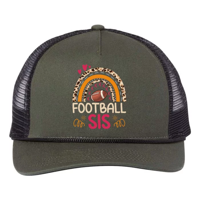 American Football Sis Family Matching Sister Leopard Rainbow Gift Retro Rope Trucker Hat Cap