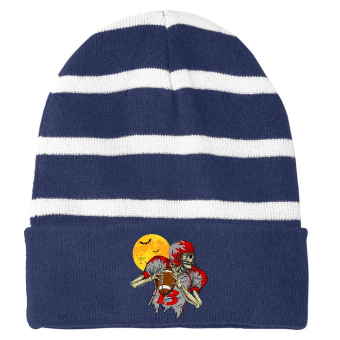 American Football Skeleton Halloween Football Fan Striped Beanie with Solid Band