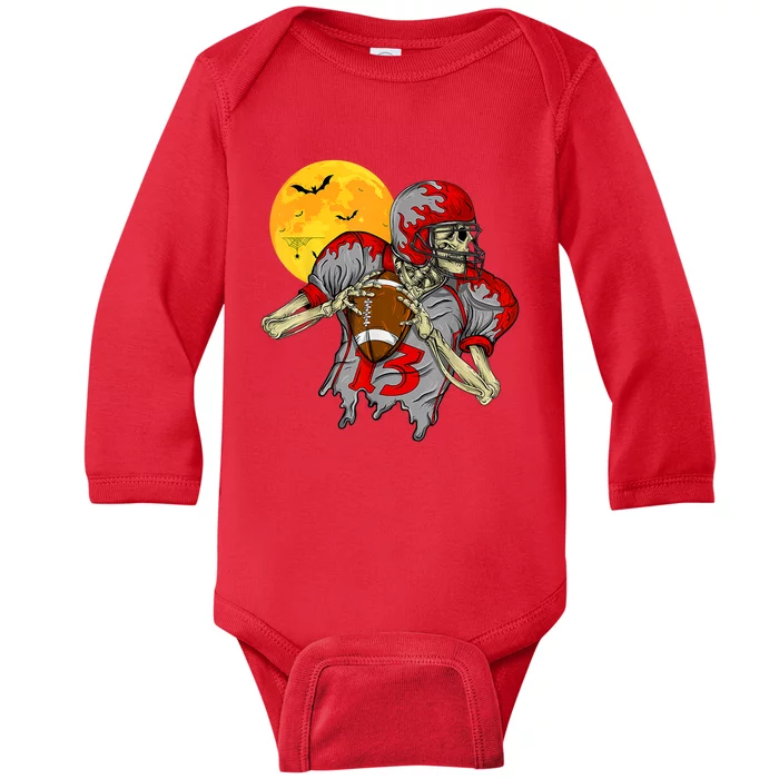 American Football Skeleton Halloween Football Fan Baby Long Sleeve Bodysuit