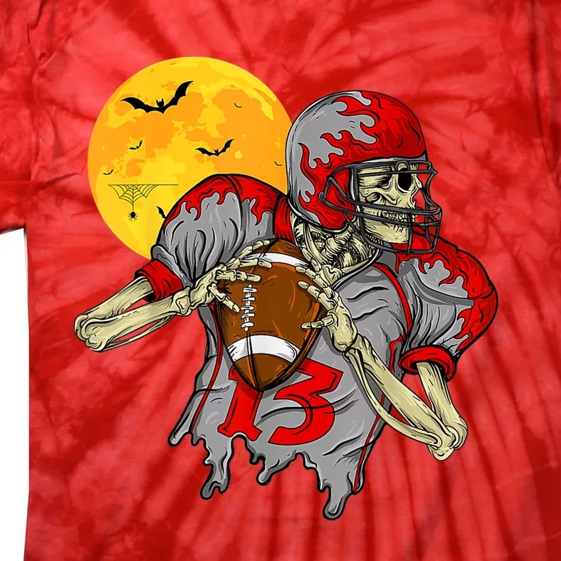 American Football Skeleton Halloween Football Fan Tie-Dye T-Shirt