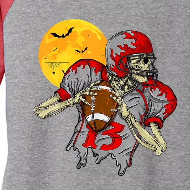 American Football Skeleton Halloween Football Fan Women's Tri-Blend 3/4-Sleeve Raglan Shirt