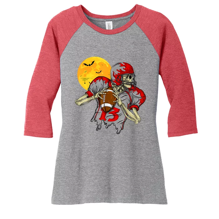 American Football Skeleton Halloween Football Fan Women's Tri-Blend 3/4-Sleeve Raglan Shirt