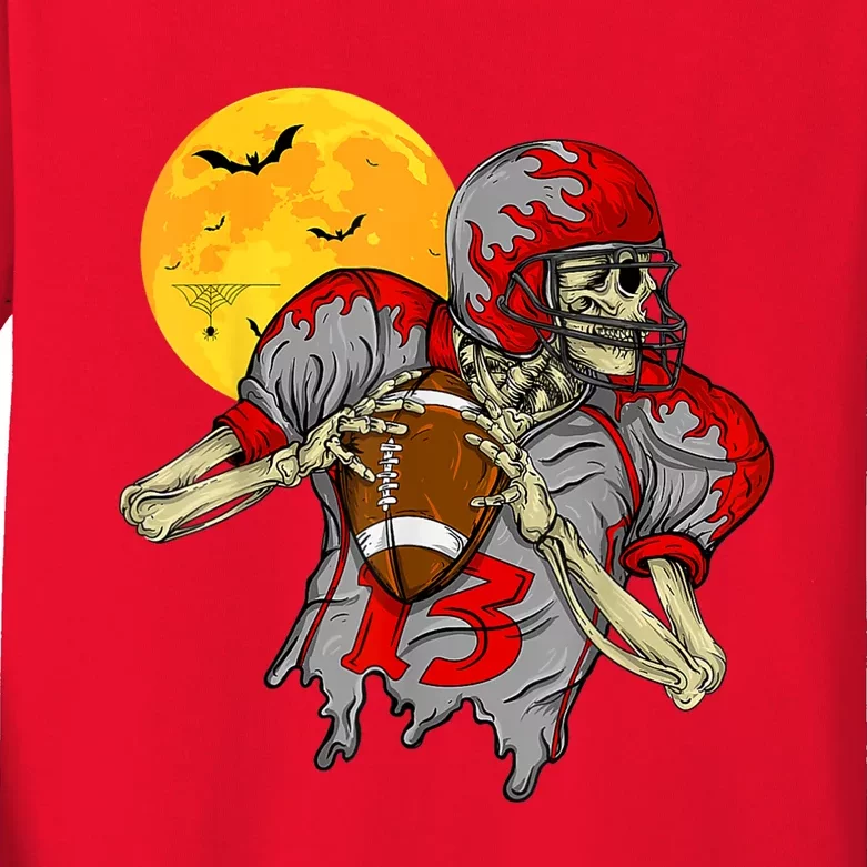 American Football Skeleton Halloween Football Fan Kids Long Sleeve Shirt