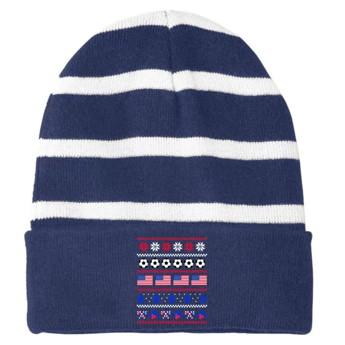 American Flag Soccer Ugly Christmas Sweater America USA Striped Beanie with Solid Band