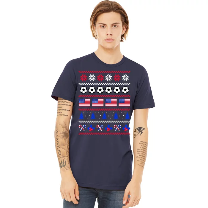 American Flag Soccer Ugly Christmas Sweater America USA Premium T-Shirt