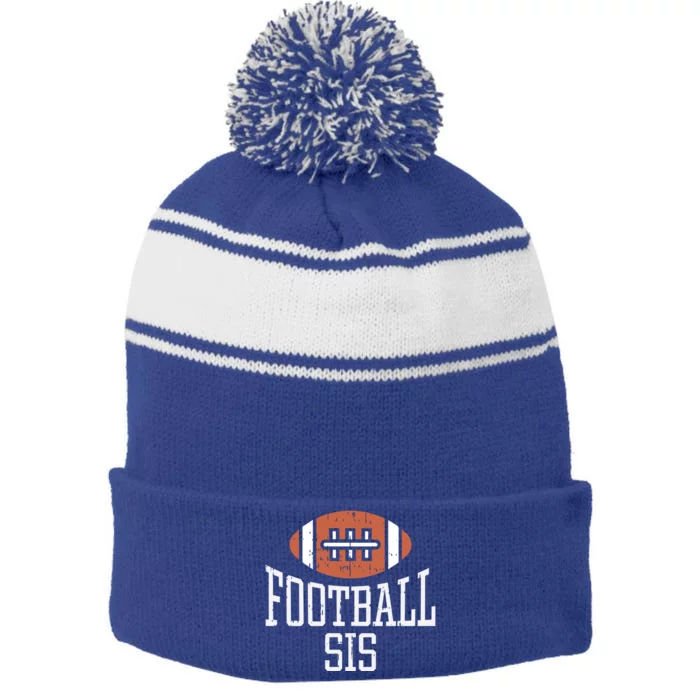 American Football Sis Vintage Gridiron Sports Lover Sister Meaningful Gift Stripe Pom Pom Beanie