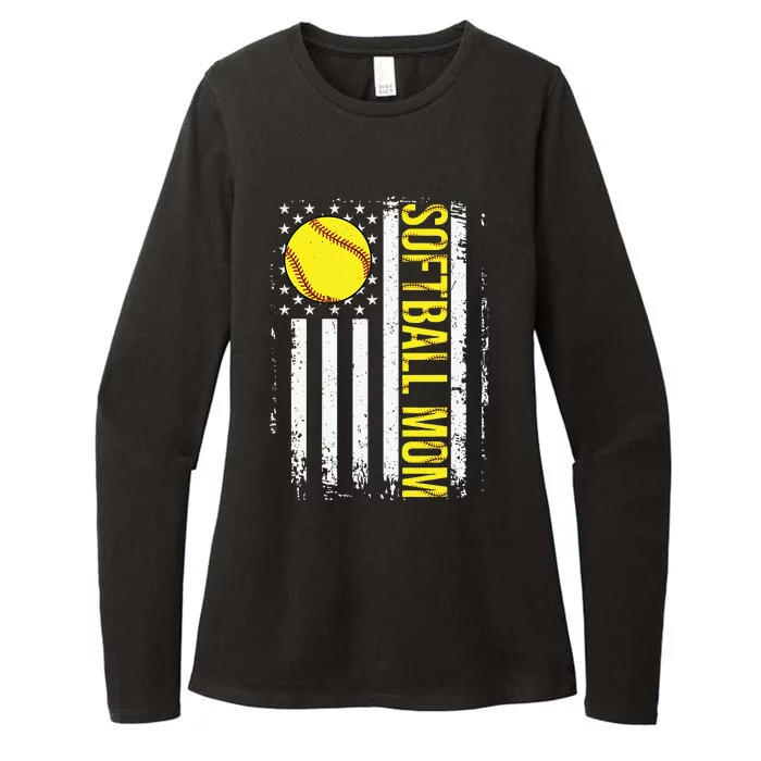 American Flag Softball Team Softball Mom Mothers Day Womens CVC Long Sleeve Shirt