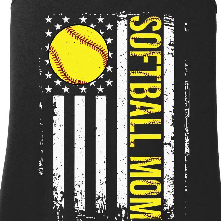 American Flag Softball Team Softball Mom Mothers Day Ladies Essential Tank