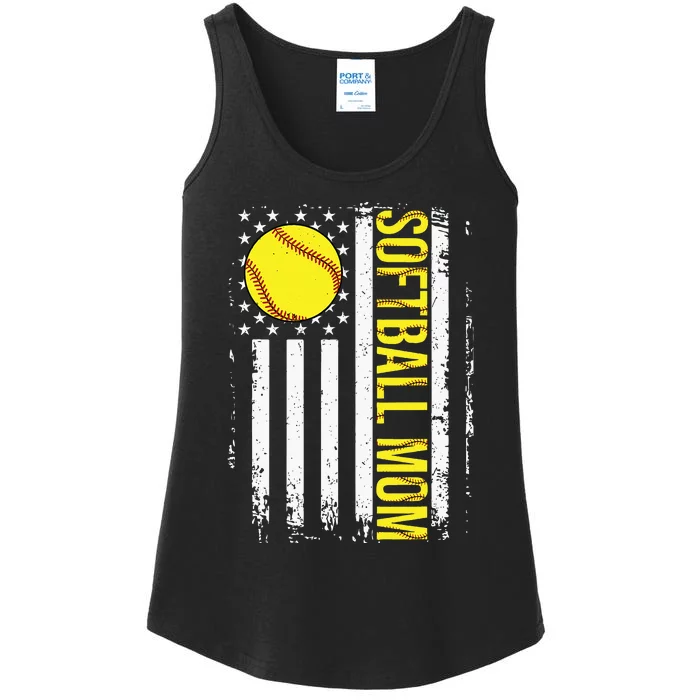 American Flag Softball Team Softball Mom Mothers Day Ladies Essential Tank