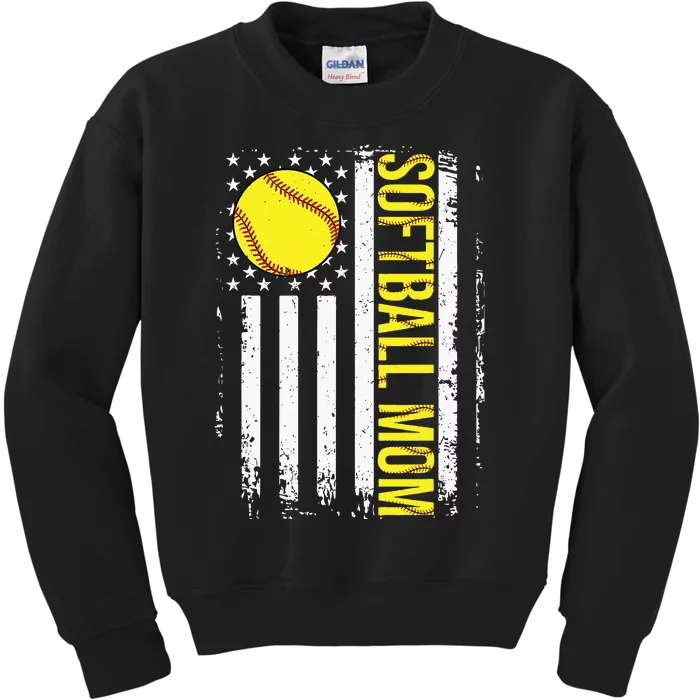 American Flag Softball Team Softball Mom Mothers Day Kids Sweatshirt