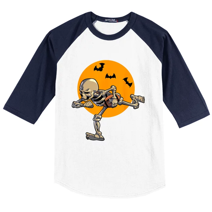 American Football Skeleton Halloween Football Fan Baseball Sleeve Shirt