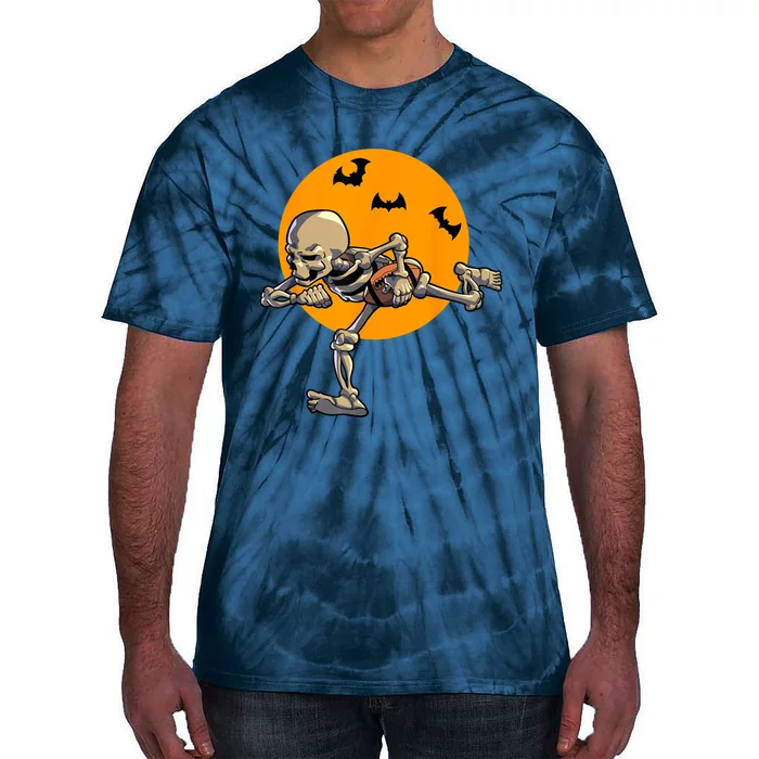 American Football Skeleton Halloween Football Fan Tie-Dye T-Shirt