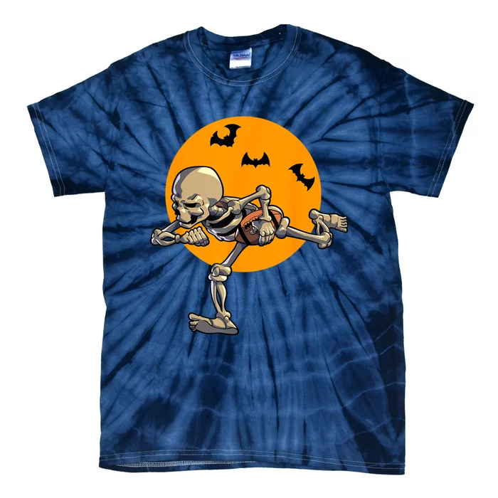 American Football Skeleton Halloween Football Fan Tie-Dye T-Shirt