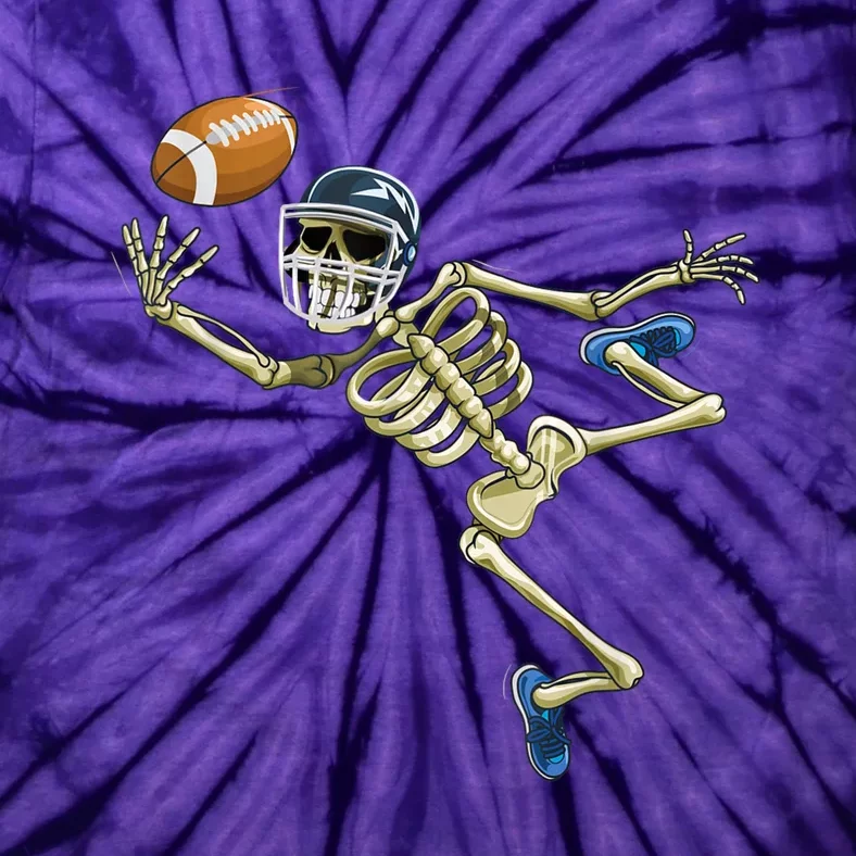 American Football Skeleton Halloween Football Fan Tie-Dye T-Shirt