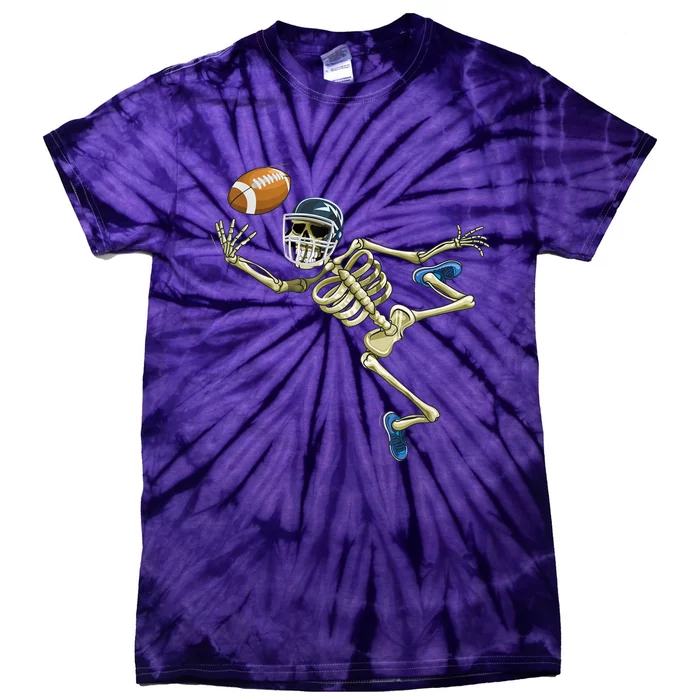 American Football Skeleton Halloween Football Fan Tie-Dye T-Shirt