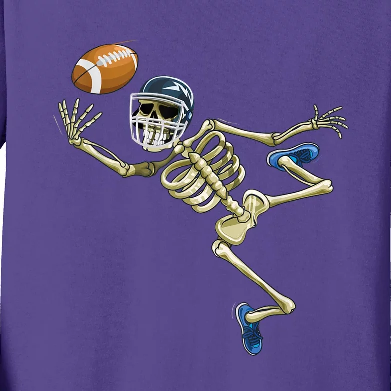 American Football Skeleton Halloween Football Fan Kids Long Sleeve Shirt