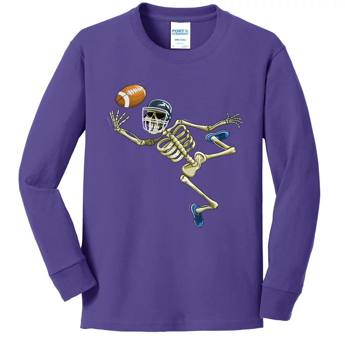 American Football Skeleton Halloween Football Fan Kids Long Sleeve Shirt