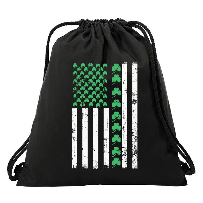 American Flag St Patricks Day Vintage Irish Lucky Drawstring Bag