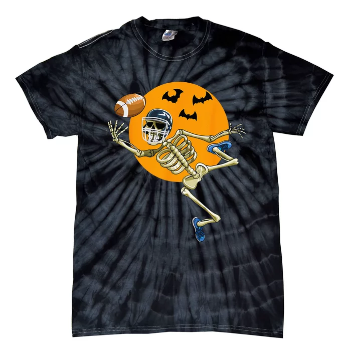 American Football Skeleton Halloween Men Football Fan Tie-Dye T-Shirt