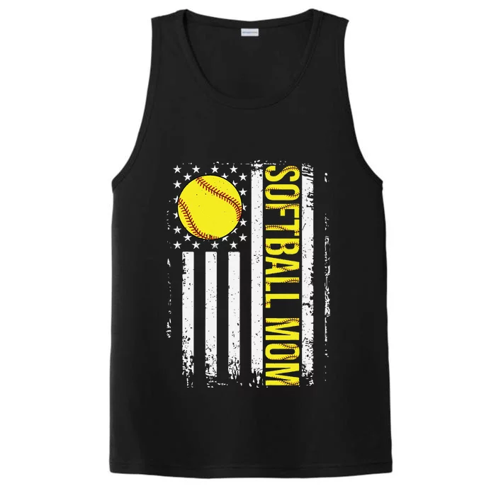 American Flag Softball Team Softball Mom Mothers Day Women Performance Tank