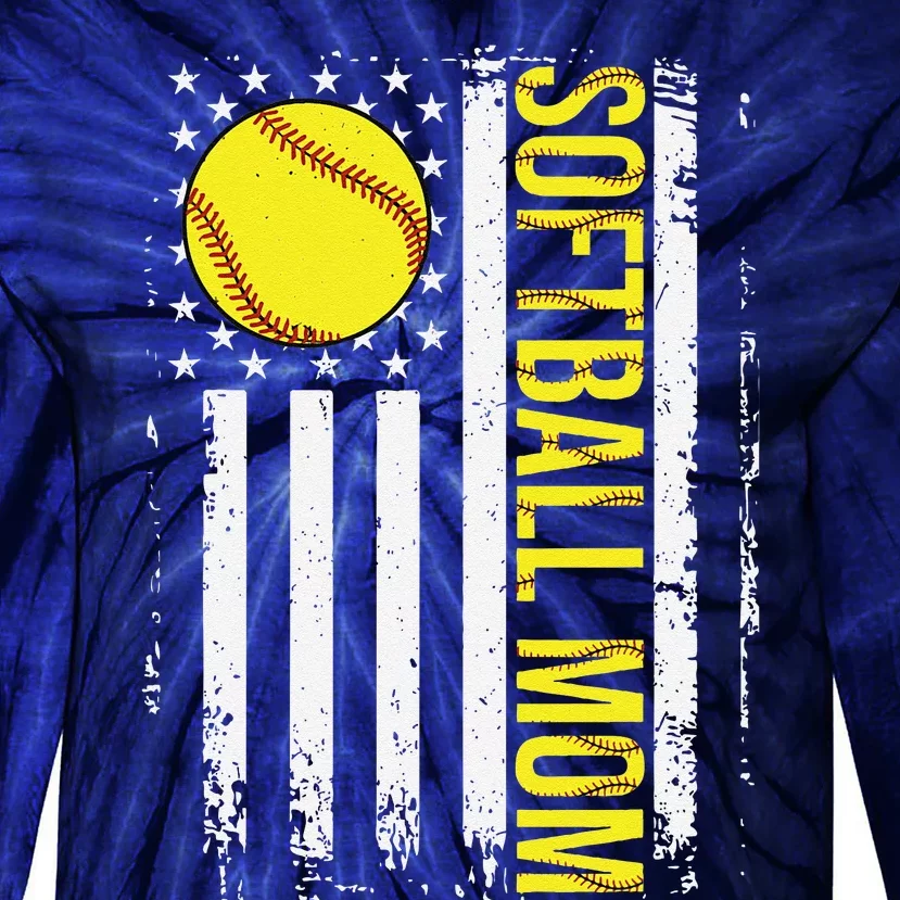 American Flag Softball Team Softball Mom Mothers Day Women Tie-Dye Long Sleeve Shirt