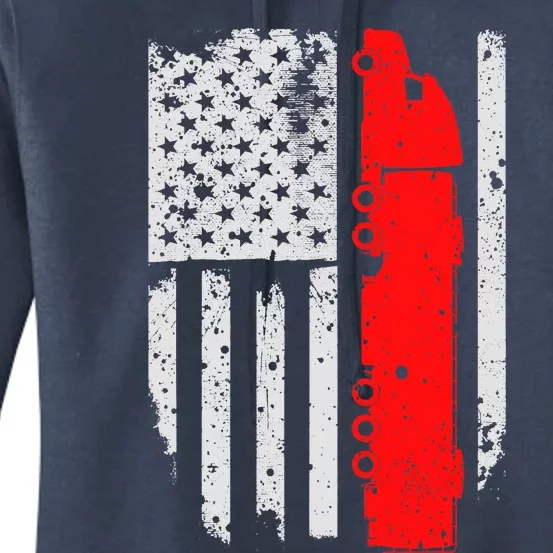 American Flag Semi Truck Driver Patriotic 18 Wheeler Trucker Women's Pullover Hoodie