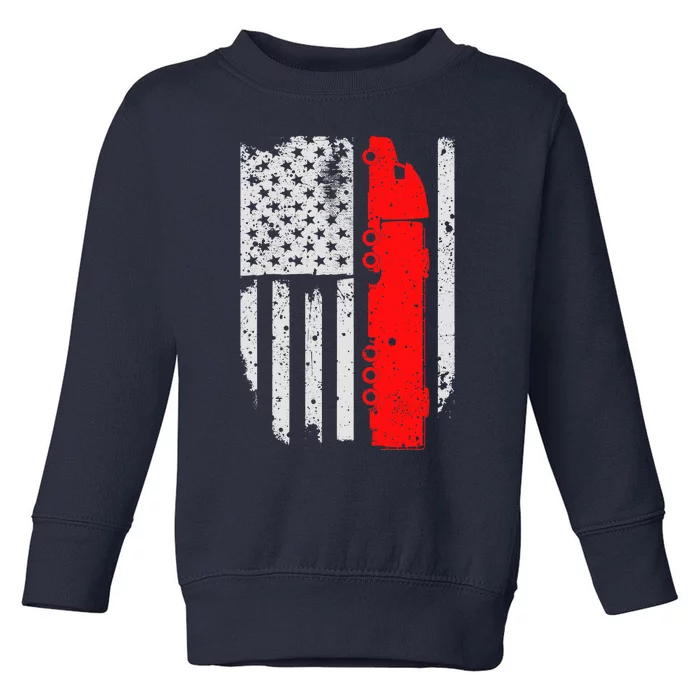 American Flag Semi Truck Driver Patriotic 18 Wheeler Trucker Toddler Sweatshirt