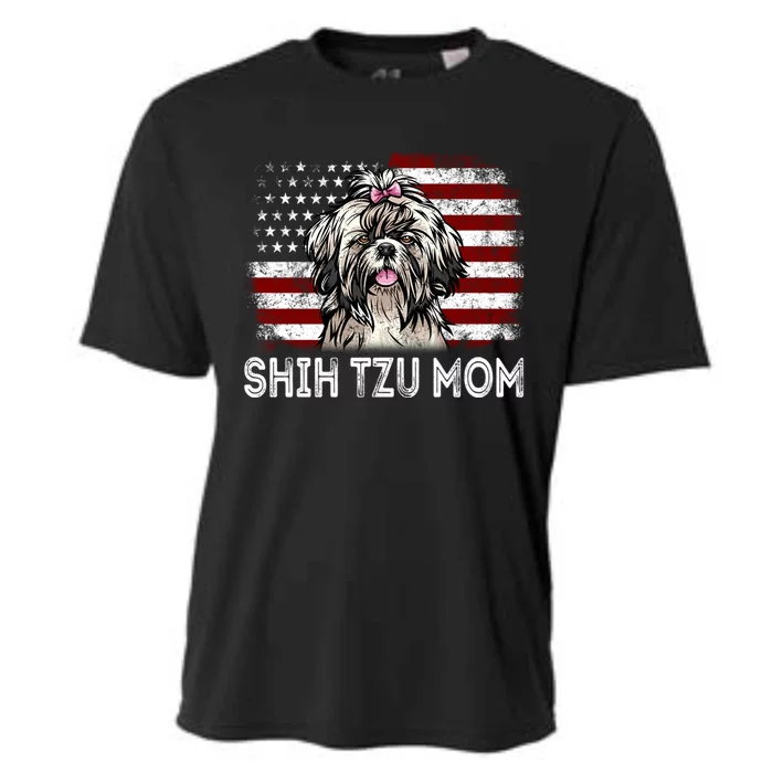 American Flag Shih Tzu Dog Mom Retro Patriotic Gift Cooling Performance Crew T-Shirt