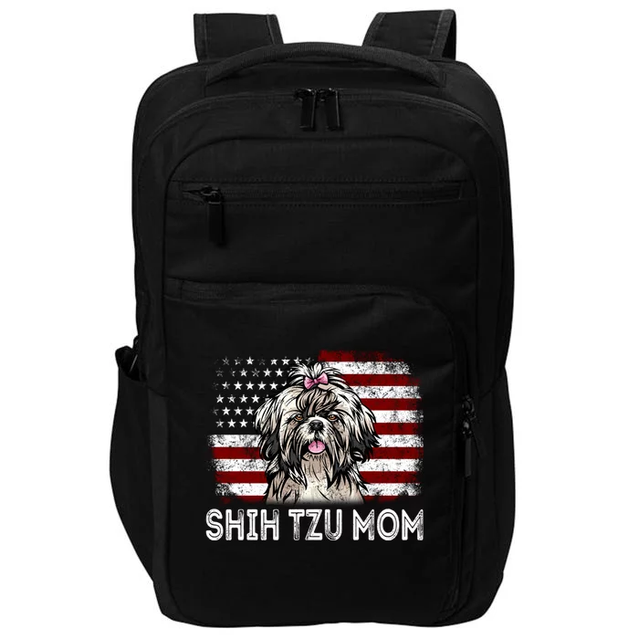 American Flag Shih Tzu Dog Mom Retro Patriotic Gift Impact Tech Backpack