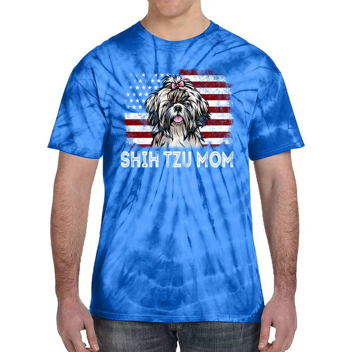 American Flag Shih Tzu Dog Mom Retro Patriotic Gift Tie-Dye T-Shirt