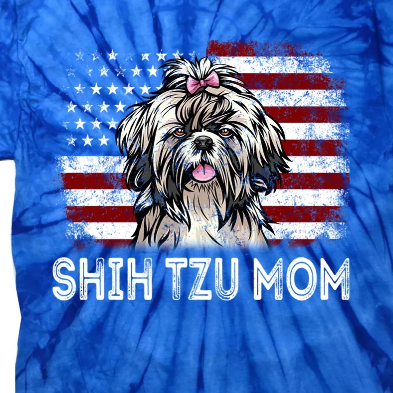 American Flag Shih Tzu Dog Mom Retro Patriotic Gift Tie-Dye T-Shirt