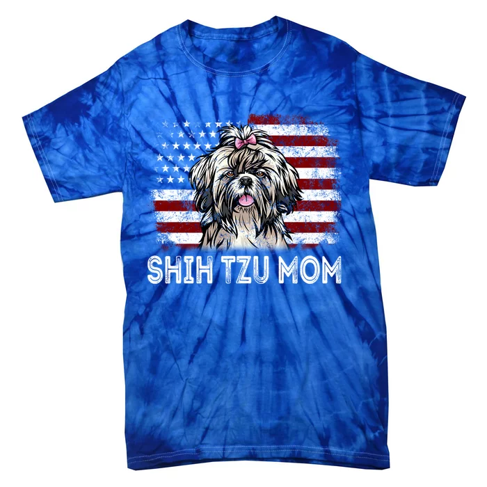 American Flag Shih Tzu Dog Mom Retro Patriotic Gift Tie-Dye T-Shirt