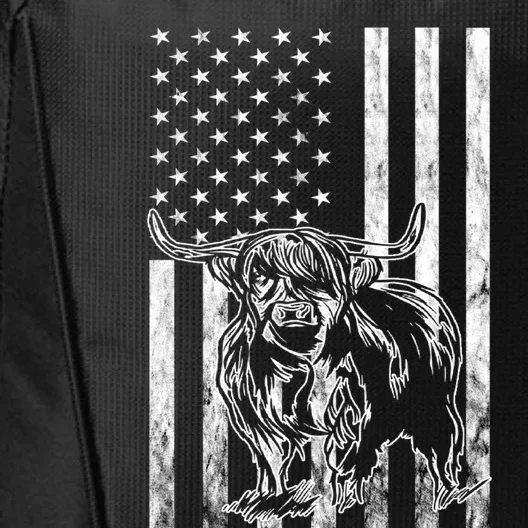 American Flag Scottish Cow Lover Scottish Highland Cow Gift City Backpack