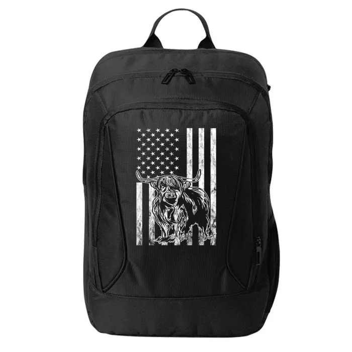 American Flag Scottish Cow Lover Scottish Highland Cow Gift City Backpack