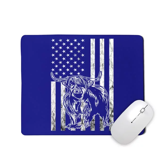 American Flag Scottish Cow Lover Scottish Highland Cow Gift Mousepad