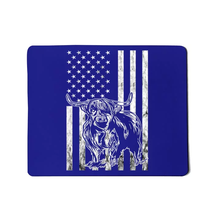 American Flag Scottish Cow Lover Scottish Highland Cow Gift Mousepad