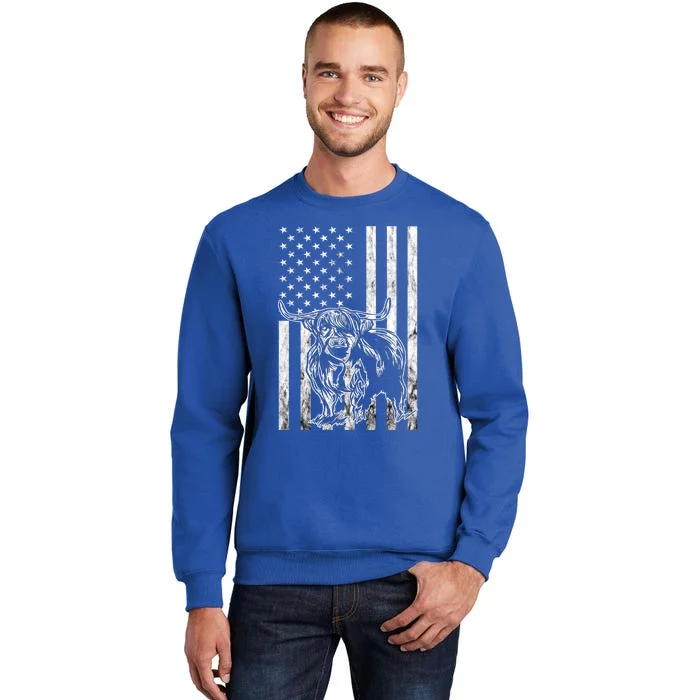 American Flag Scottish Cow Lover Scottish Highland Cow Gift Tall Sweatshirt