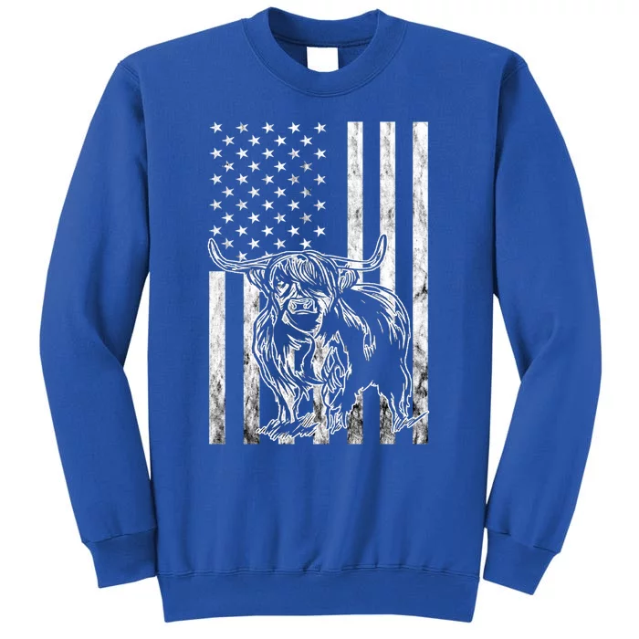 American Flag Scottish Cow Lover Scottish Highland Cow Gift Tall Sweatshirt