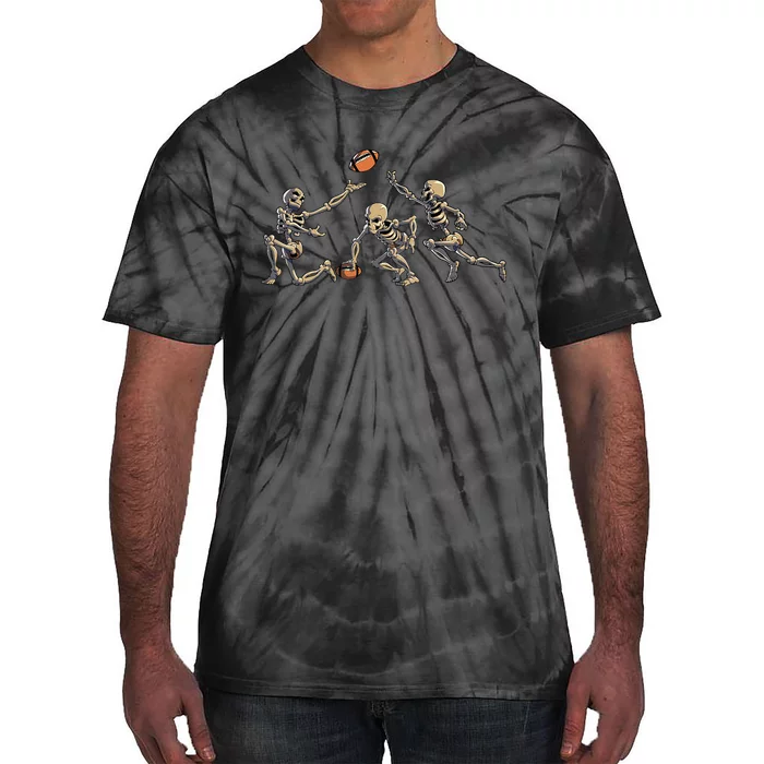 American Football Skeleton Halloween Football Fan Tie-Dye T-Shirt