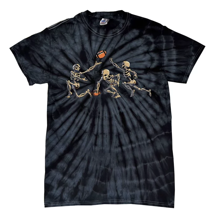 American Football Skeleton Halloween Football Fan Tie-Dye T-Shirt