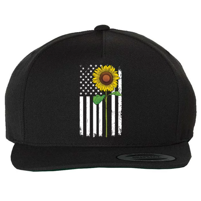 American Flag Sunflower 4th Of July Merica America Usa Flag Cool Gift Wool Snapback Cap