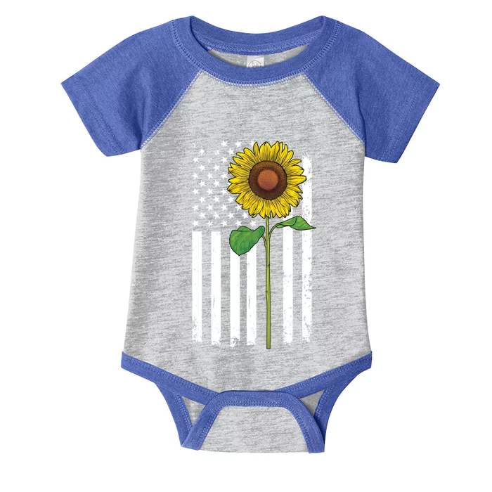 American Flag Sunflower 4th Of July Merica America Usa Flag Cool Gift Infant Baby Jersey Bodysuit