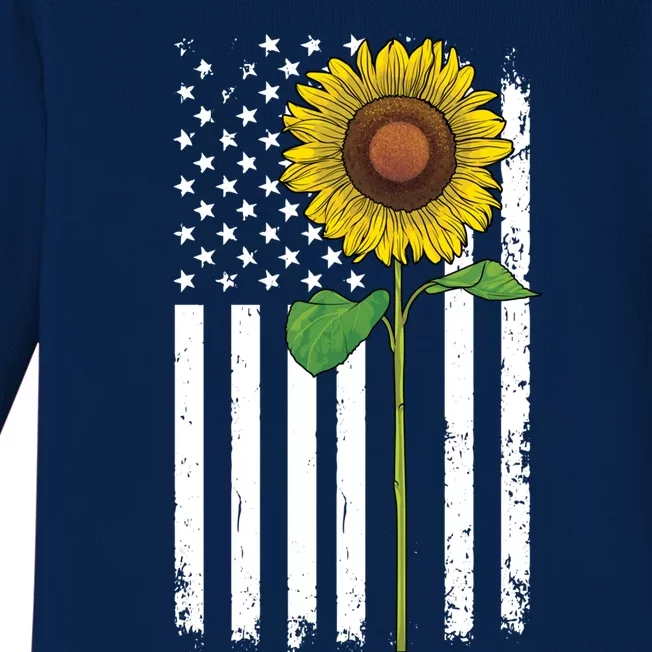 American Flag Sunflower 4th Of July Merica America Usa Flag Cool Gift Baby Long Sleeve Bodysuit