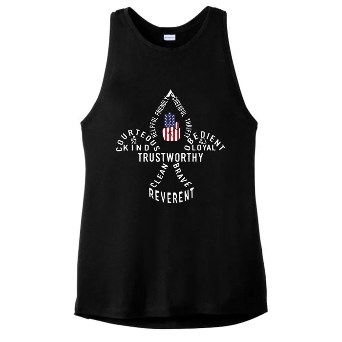 America Flag Scouting Law Ladies Tri-Blend Wicking Tank