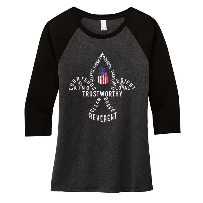 America Flag Scouting Law Women's Tri-Blend 3/4-Sleeve Raglan Shirt