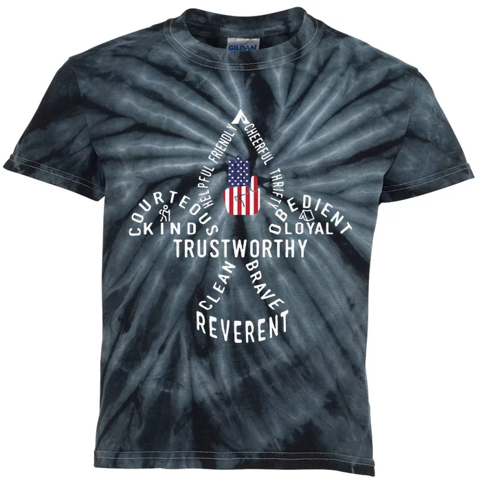 America Flag Scouting Law Kids Tie-Dye T-Shirt