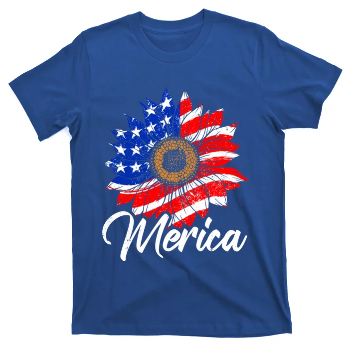 American Flag Sunflower 4th Of July Merica Vintage Mama Mom Cute Gift T-Shirt