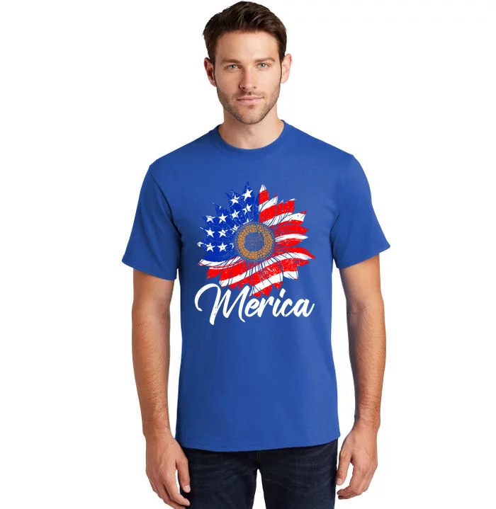 American Flag Sunflower 4th Of July Merica Vintage Mama Mom Cute Gift Tall T-Shirt