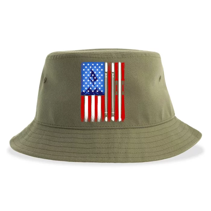 American Flag Skiing Gift Sustainable Bucket Hat